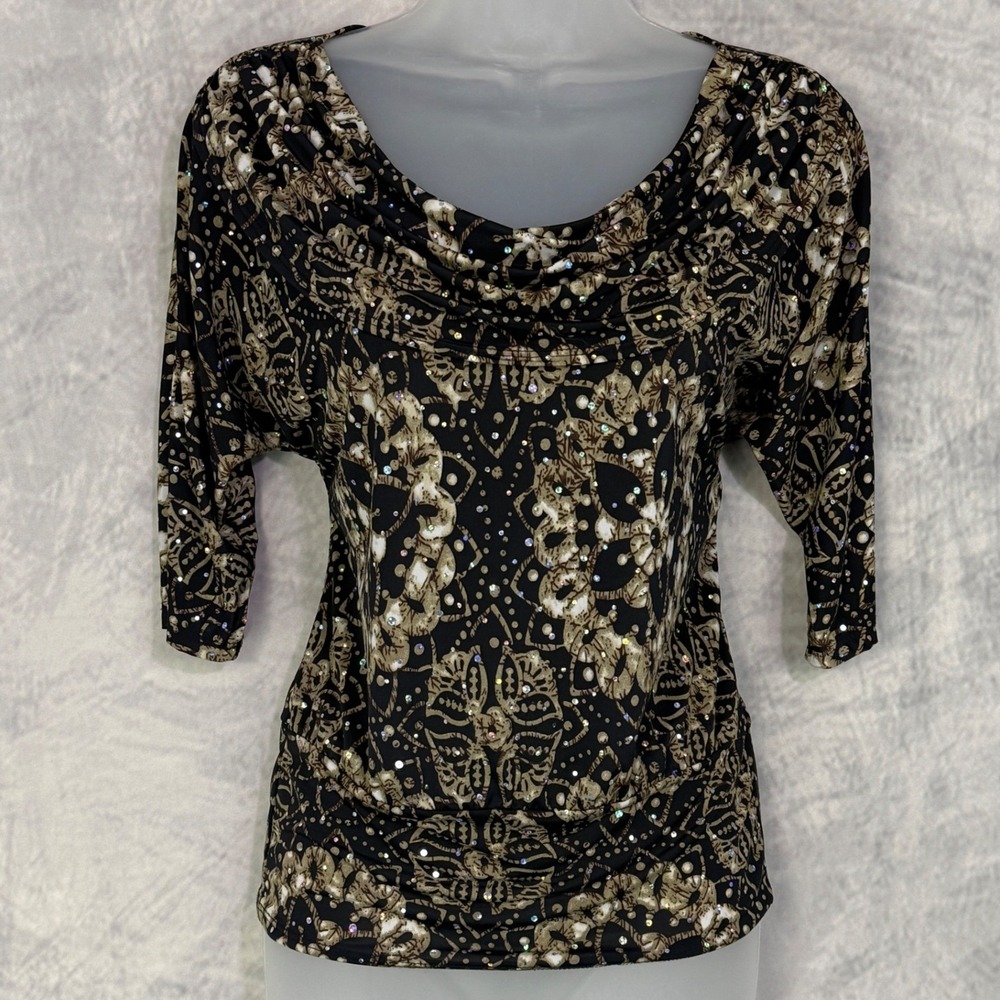 Vtg Y2k Cowl‎ Neck Rhinestone Sparkle Womens sz S Whimsigoth Witchy glam Indie